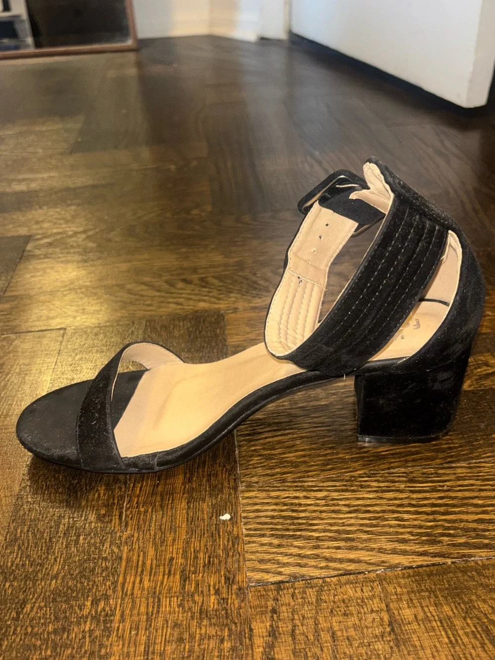 Koi Footwear Black Suede Ankle-Strap Block Heels